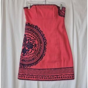 Lilly Pulitzer Womens Coral Embroidered Bowen Strapless Mini Dress US 2